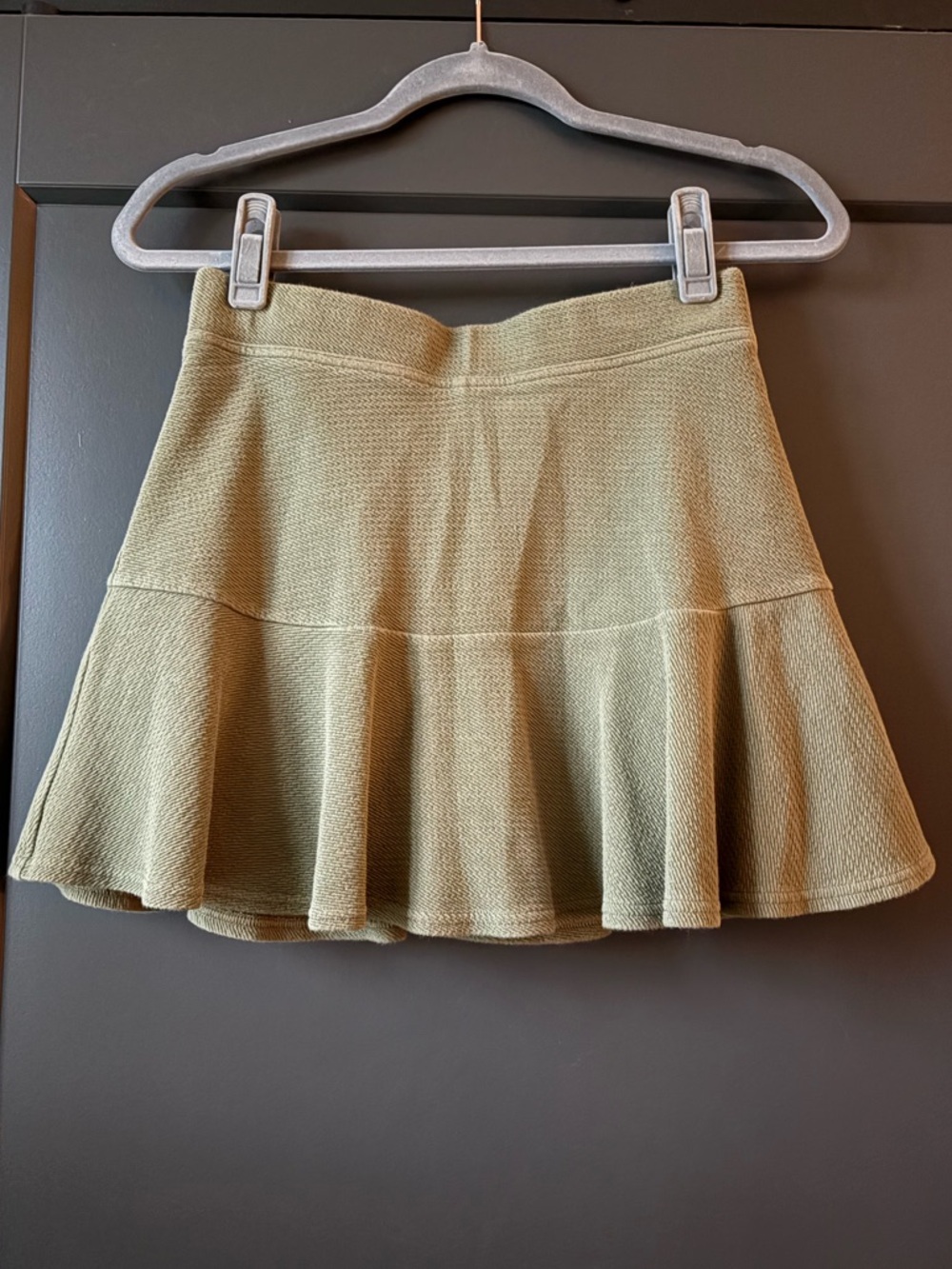 aerie Olive Green Textured Knit Flared Mini Skirt with Built-in Shorts